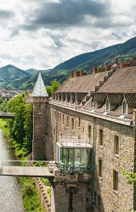 Umgeben von üppigem Grün und sanften Hügeln strahlen das Schloss Rothschild und das Hotel "Schloss an der Eisenstraße" eine majestätische Ruhe aus. Der Fluss schlängelt sich malerisch durch die Landschaft und lädt zu erholsamen Spaziergängen ein. Hier vereinen sich Geschichte und Natur zu einem unvergesslichen Erlebnis.