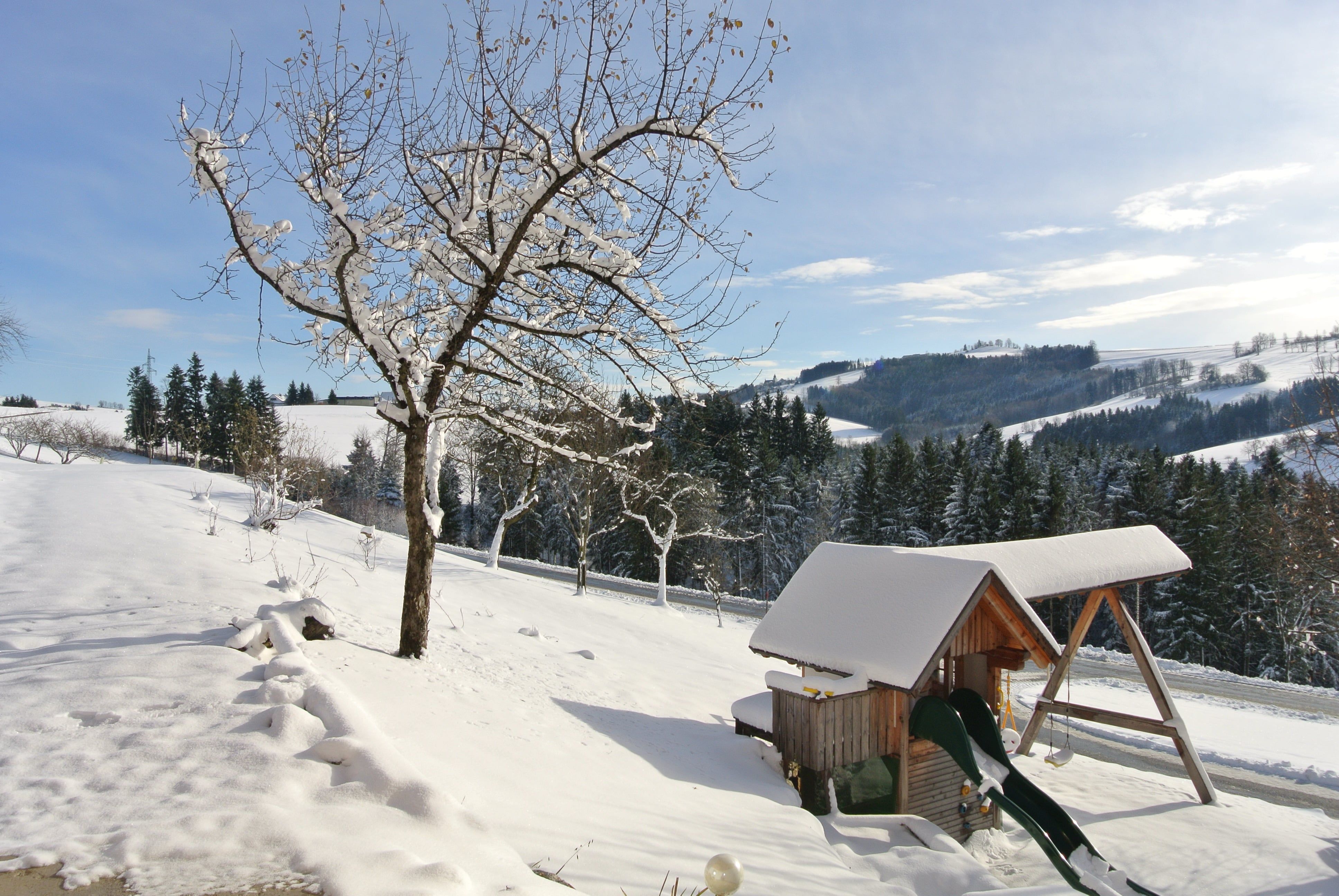 Rutschen und dann vielleicht noch einen Schneemann bauen - immer was los für Kinder am KorniHof.