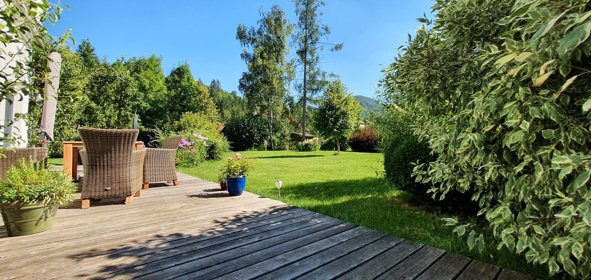 der weitläufige Garten im Sommer